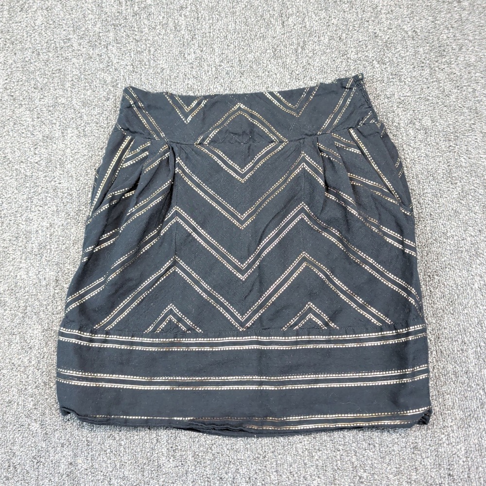 Ecote Boho Chevron Metallic Gold Black Mini Skirt XS Festival Party Pocket